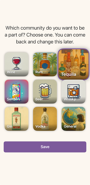 Alcohol Community Selection View
